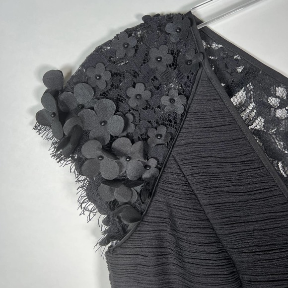 Anthropologie Maeve Viala Pintuck Floral Applique Dress Sz 2 Black Bodycon - Picture 7 of 12